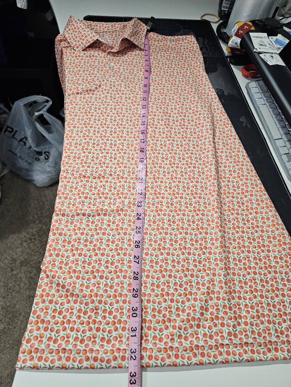 Rhoback Men's Performance Polo The Absolute Peach Print Georgia Peach XXL Golf - Picture 7 of 11